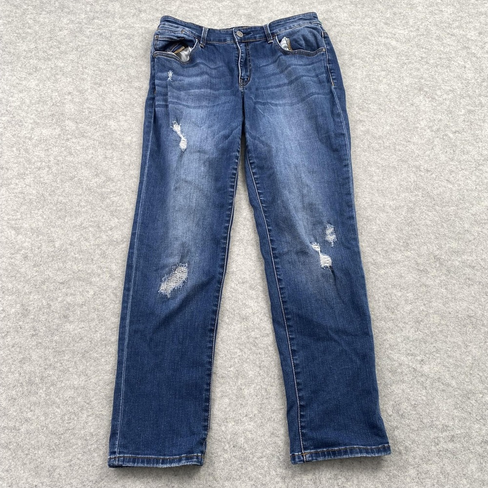 Chico's Platinum Boyfriend Jeans Womens 0.5 Petite (30x27) Blue Distressed
